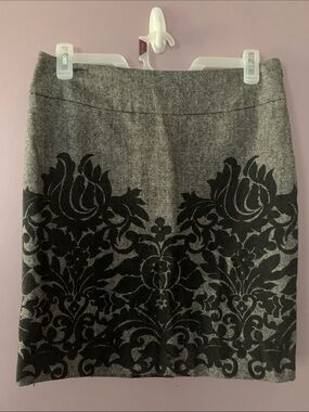 Rafaella Gray Pencil Skirt with Black Damask Border